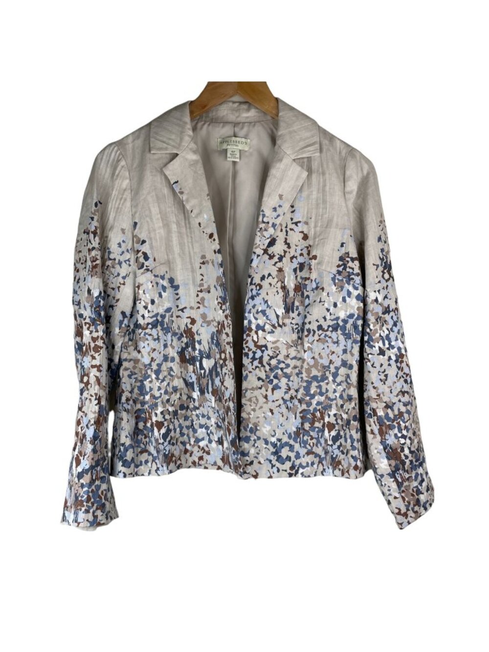 Appleseeds Blazer Jacket Size 4P Floral Linen Open Front Collared Long Sleeve